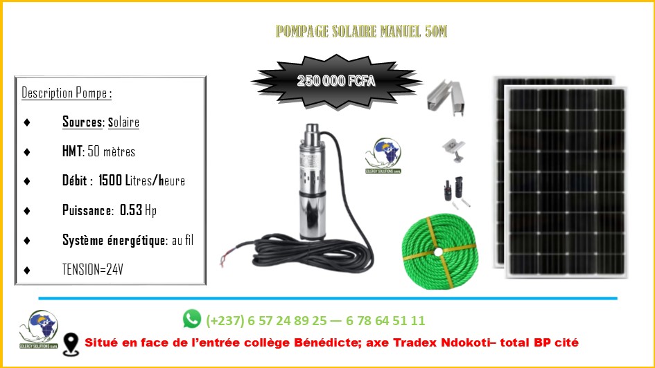 pompe solaire + système énergétique 50 mètres 1000 litres par jours